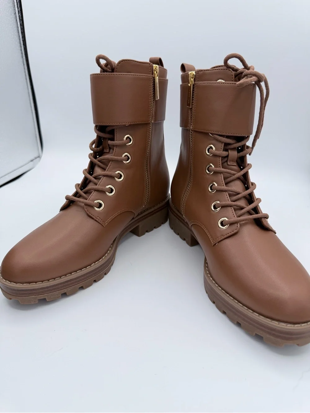 Michael Kors Rhody Combat Boots Cognac Leather 7